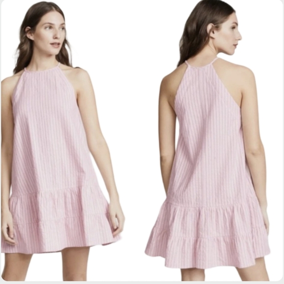 Rebecca Taylor Pink Striped Halter Dress Tiered Ruffle Hem Size 8 - Picture 1 of 12
